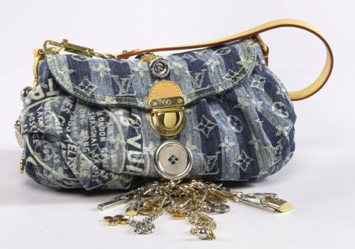 Louis Vuitton Blue Monogram Denim Limited Edition Mini Pleaty Raye  Customise Bag