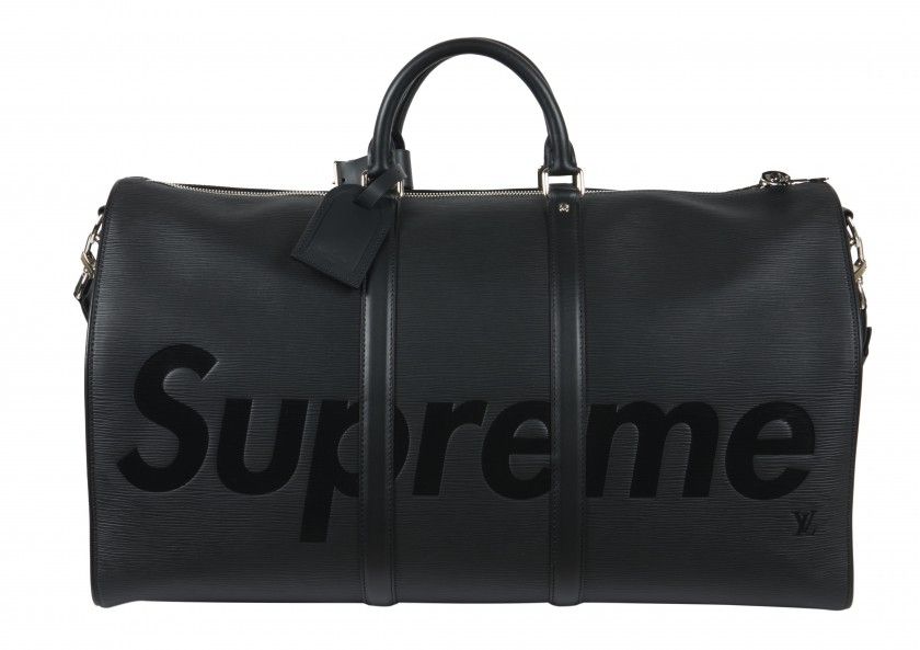 Sold at Auction: Louis Vuitton x Supreme Bandouliere 55 Keepall Travel Bag