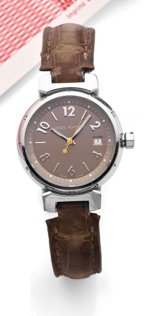 Louis Vuitton Tambour Watch GMT Q115 Automatic Brown Dial Mens