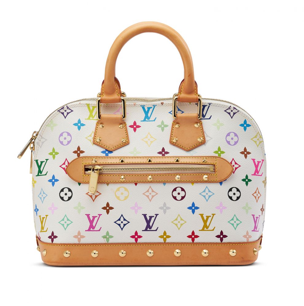 A SET OF THREE: A LIMITED EDITION WHITE MONOGRAM MULTICOLOR EYE LOVE YOU  WITH GOLD HARDWARE BY TAKASHI MURAKAMI , A LIMITED EDITION BEIGE LAMBSKIN  LEATHER MONOGRAM OLYMPE STRATUS BAG AND A