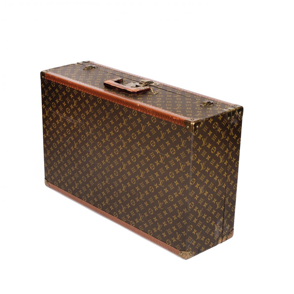 A SET OF TWO: CLASSIC MONOGRAM CANVAS ALZER 80 AND CANVAS SQUARE TRUNKS  WITH BRASS HARDWARE, LOUIS VUITTON, CIRCA 1980
