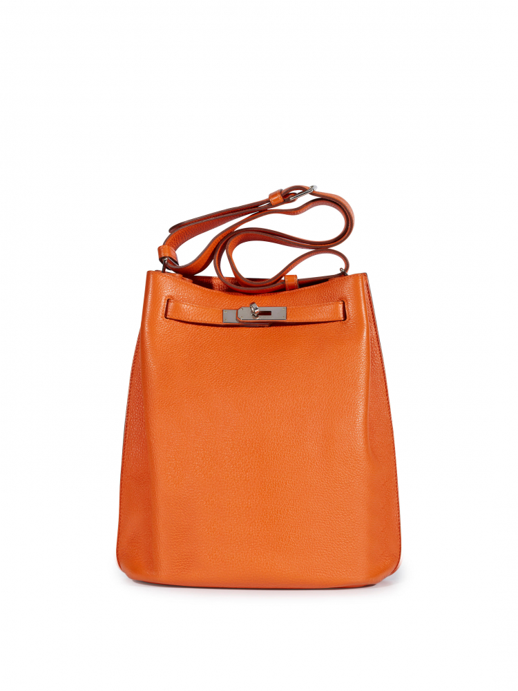 Hermes Orange Togo Leather Platinum Plated Hardware So Kelly 26 cm Bag