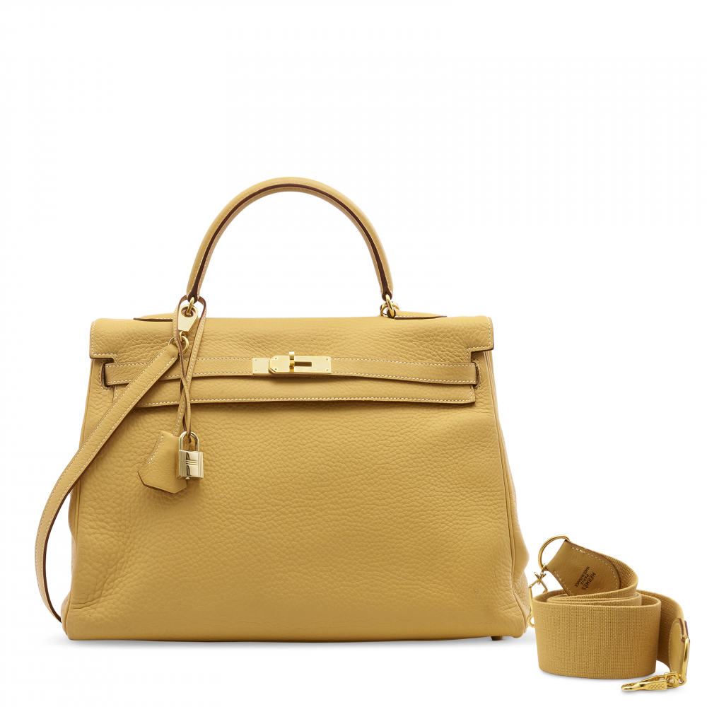 Sold at Auction: HERMÈS 1975 Sac KELLY Sellier 35 Toile H, box