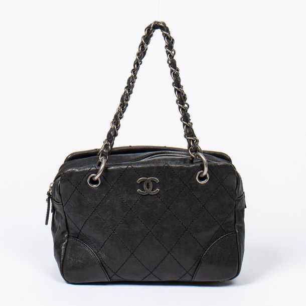 Chanel Black Quilted Lambskin Vintage Boston Travel Bag 50cm