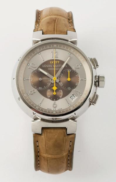 Louis Vuitton Tambour - LV Cup Automatic Regate Fly-Back Chronograph, Ref.  Q 1021. Made circa 2003. Fine and rare, large, self-winding,  water-resistant, stainless steel wristwatch with square button fly-back  chronograph, register, date