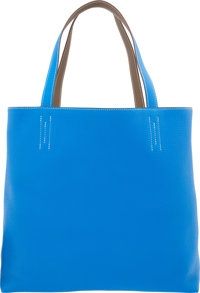 Hermes Double Sens Clemence 45 Blue Leather Tote Shopper Bag
